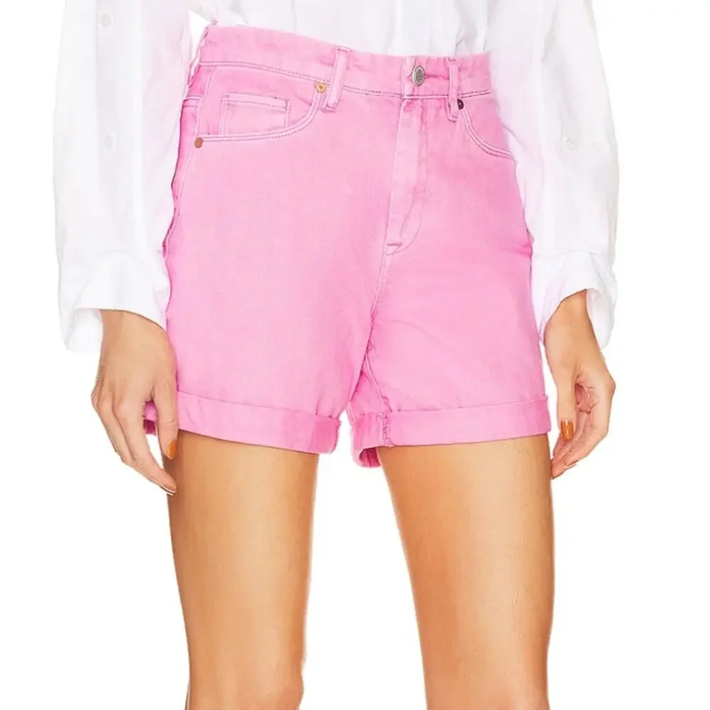 BlankNYC Pink Over Dye Denim Short Size 24 Mom Cuffed Wide Leg Baggy $78 NEW